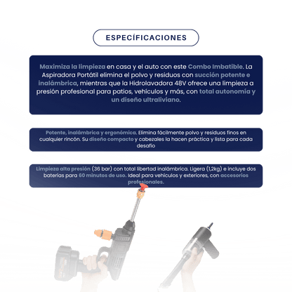 Sistema de Lavado CAR WASH® de Nüvolut – Hidrolavadora Inalámbrica + Aspiradora Portátil